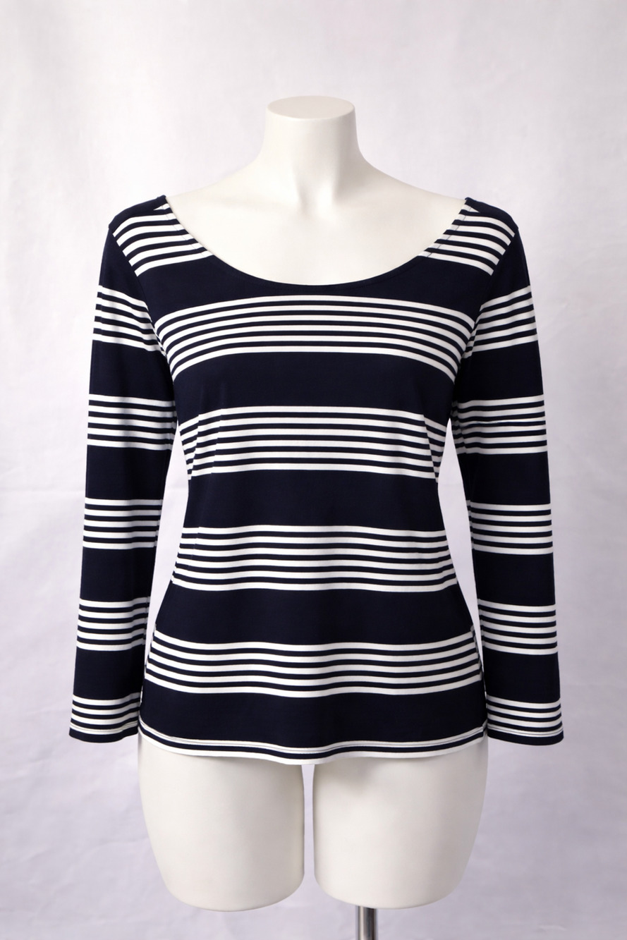 Forever 21+ Nautical Striped Boat Neck Top Coastal Chic Navy 2X